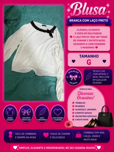 Blusa preta e branca com laço tamanho G