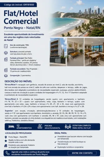 HOTEL/FLAT EM PONTA NEGRA NATAL/RN | ALTA RENTABILIDADE EM TURISMO