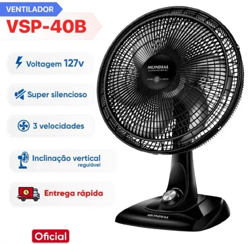 Ventilador de Mesa Mondial 6 Pás 40cm Super Power VSP-40B 220V