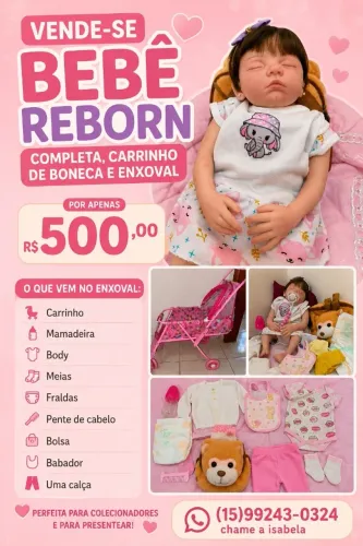 Boneca bebê reborn e enxoval completo 