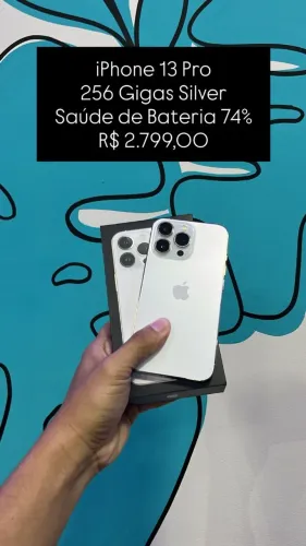 Seminovo: iPhone 13 Pro / 256GB / Silver / Saude de Bateria 74% - Loja Fisica