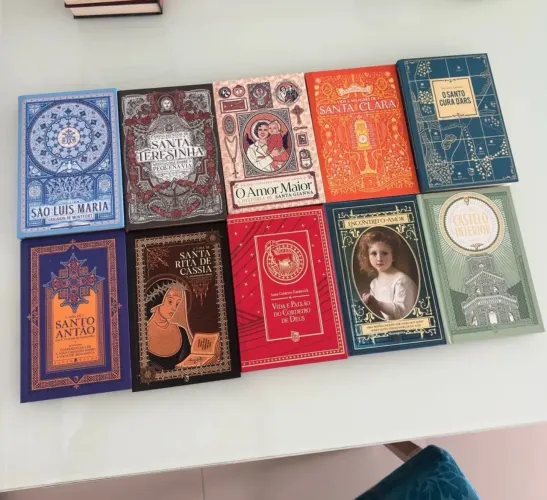 Lote 18 livros minha biblioteca católica + obras completas santas católicas