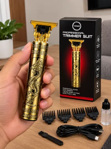 Máquina de Cortar Cabelo e Barba YIHAN Profissional T-Blade Dourada