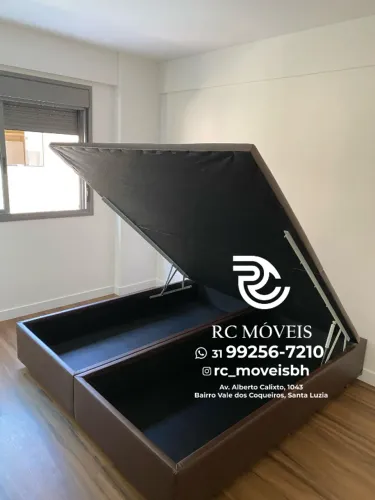 Cama Box Baú Super King 1.93x2.03 Bipartida - Box Baú Gigante com Pistão a Gás