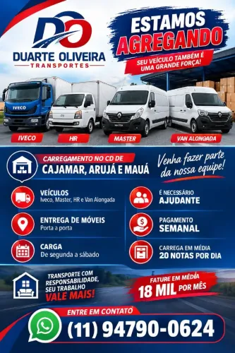AGREGA- SE HR ,KIA BONGO, IVECO, MASTER BAÚ, VAN ALONGADA , MAUÁ,ARUJA E CAJAMAR