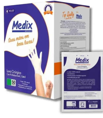 Luva Estéril Cirúrgica C/ Pó 7.5 Kit C/ 50 Pares - Medix Cor Branco