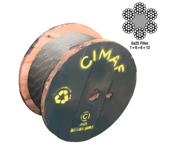 Cabo de Aço 5/8, 6x25, Alma de Fibra, Faixa Amarela (produto novo)
