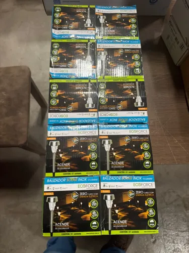Balizador Jardim Solar inox Luz Amarela com 10 Peças