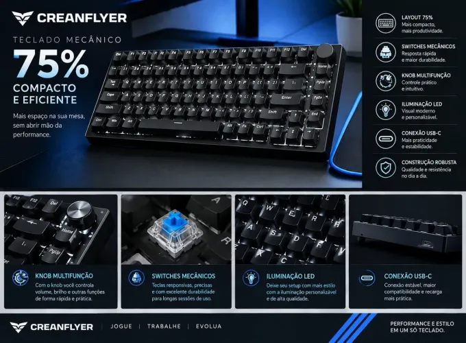 Teclado Gamer AJAZZ AK820 - Preto 75% [LACRADO]