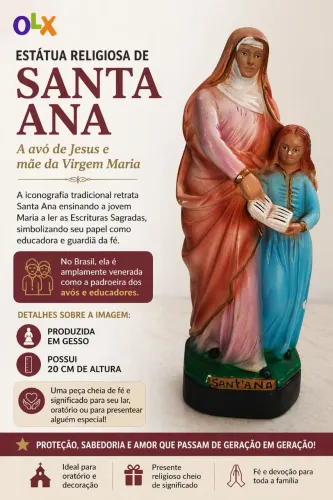 Enfeite | Decoração | Estátua Religiosa de Santa Ana | Nossa Senhora de Sant'Ana | Gesso