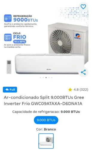 Ar condicionado 9000btus GREE inverter frio 