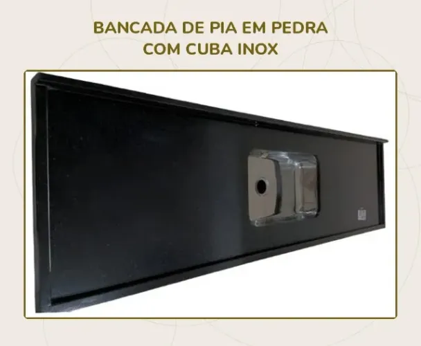 Bancada de pia em pedra preta com cuba inox