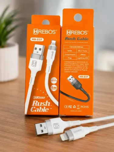 Cabo USB Lightning Turbo Rush Cable 1M HREBOS HS-237