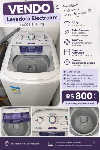 Lavadora Electrolux 8,5kg Turbo Economia Jet&Clean