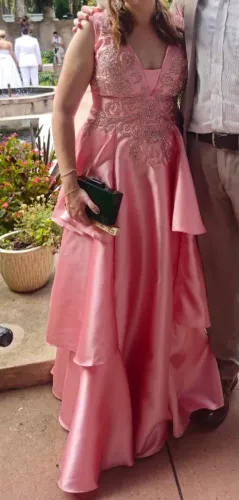Vestido de Festa Longo Rosa Chiclete - Tamanho 42