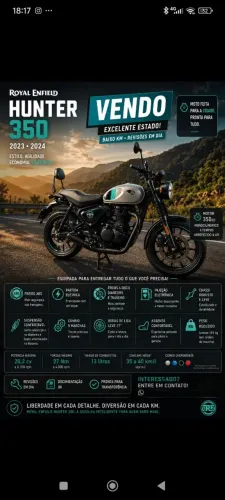 Vendo ótimo moto Royal Hunter 350cc.