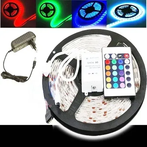 Fita Led Rgb 5050 Rolo 5m Colorida Silicone + Fonte 12v Controle Remoto e Fonte