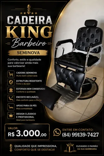 CADEIRA KING BARBEIRO SEMINOVA À VENDA