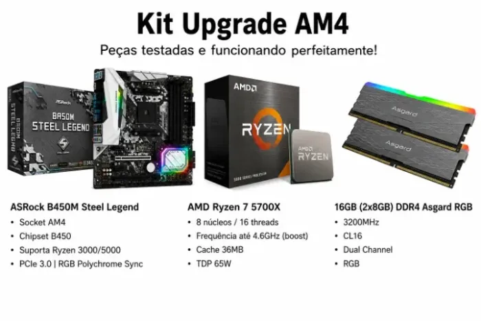 Kit Upgrade AM4 | Ryzen 7 5700X + B450M Steel Legend + 16GB DDR4