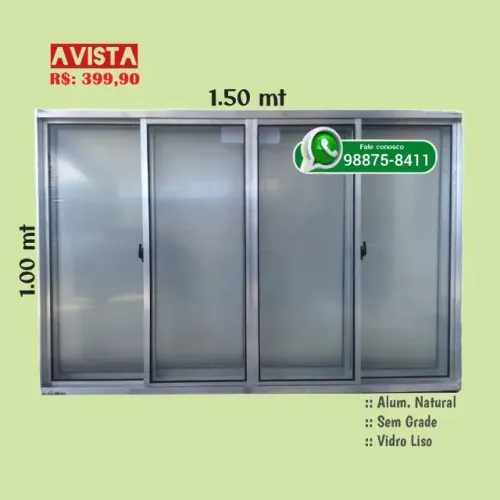 Janela de Alumínio 1.0x1.50 04F S/grade: 400,00 avista