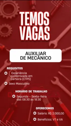 Auxiliar de Mecânico - Contratação Imediata
