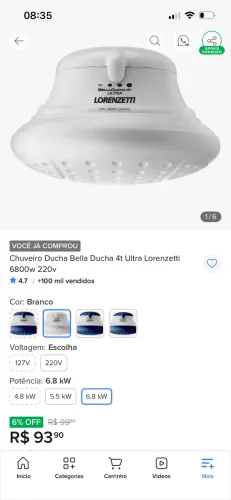 Chuveiro Ducha Bella Ducha 4t Ultra Lorenzetti 6800w 220v