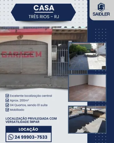 Casa no centro de Três Rios, próxima a viaduto e Celefrutas