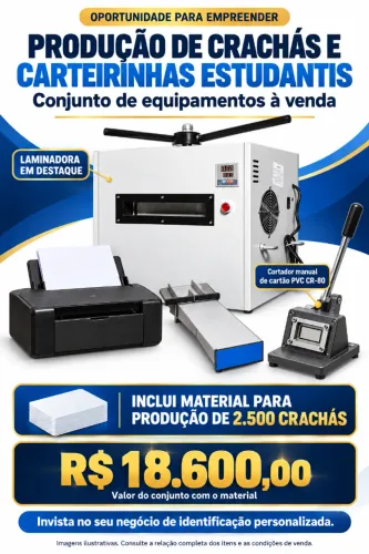Equipamentos para fabricar crachás e carteirinhas + insumos