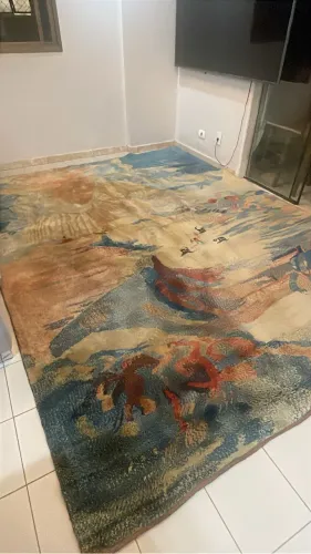 Tapete Gabbeh iraniano 3,5x2,65 semi novo - Origem Irã Qashqai por do Sol do deserto  