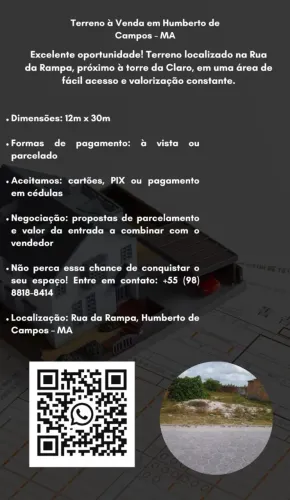 Vendo terreno,  localizado em Humberto de Campos Ma
