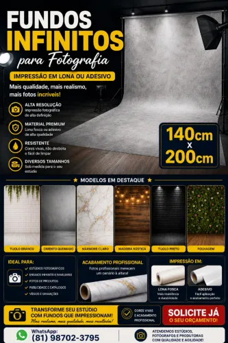 Fundos Infinitos para Fotografia | Impressão em Lona ou Adesivo | 140x200 cm