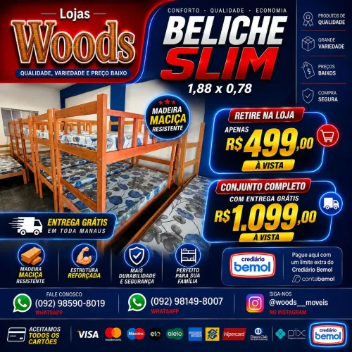 Beliche Madeira Woods Slim Apenas R$ 499,00 Entregamos em Toda Manaus