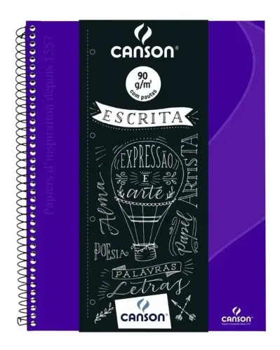 Caderno Pautado Escrita A4+ 90g/m², Canson, *BR, Ultra Violeta, 80 Folhas