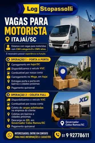 VAGA PARA MOTORISTA COM CNH B E CNPJ