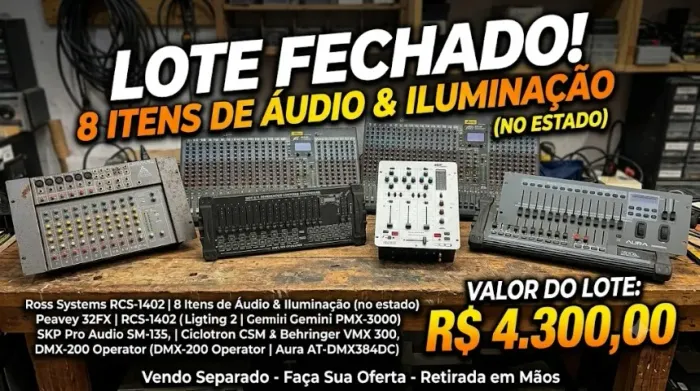 8 Equipamentos de Áudio e Iluminação (Mesas de Som, Mixers e DMX) - No Estado