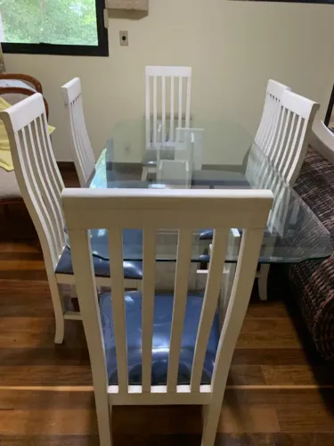 Lindo jogo mesa de jantar em vidro com base granito 1,90 x 0,80, com 6 cadeiras
