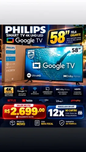 TV Smart PHILIPS 58 4K Ultra HD GOOGLE TV<br>