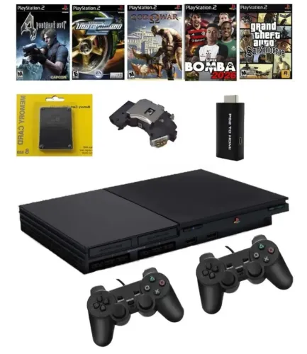 Sony Playstation 2 recondicionado Slim+Hdmi+2 controles+5 jogos