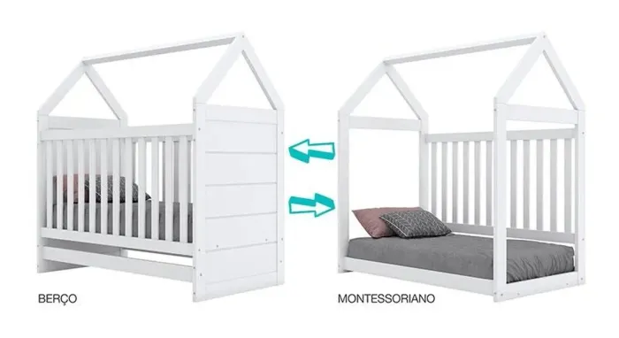 Berço branco montessoriano casinha caminha