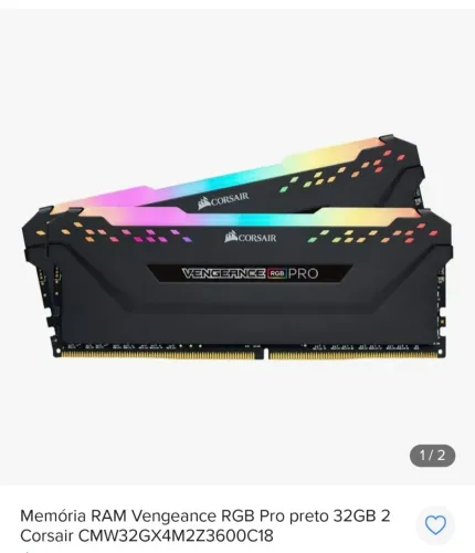 Memória ram 2x 16gb = 32gb 3600mhz corsair vengenance pro rgb preta