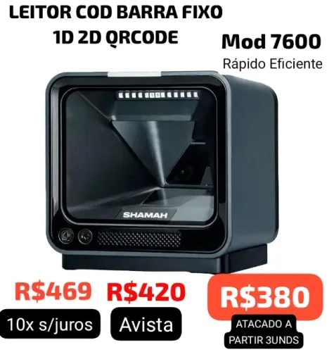 LEITOR COD BARRA FIXO 1D 2D QRCODE RAPIDO EFICIENTE MODELO 7600