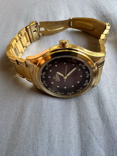 Relógio Allora Feminino Dourado Analógico - Detalhes em Strass e Floral