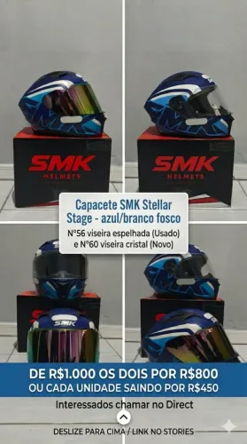 2 Capacetes SMK Stellar Stage - Azul/Branco Fosco
