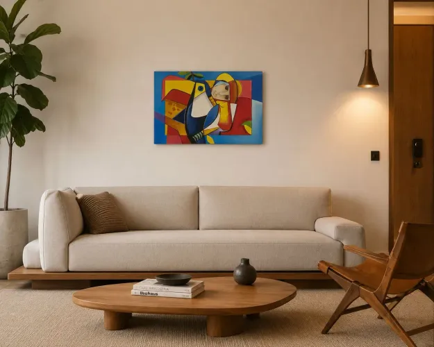 Quadro Decorativo Contemporâneo Tucano Colorido - Pintura Original Assinada