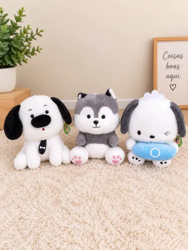 Cachorro de Pelúcia 35cm - 3 Modelos à Escolha