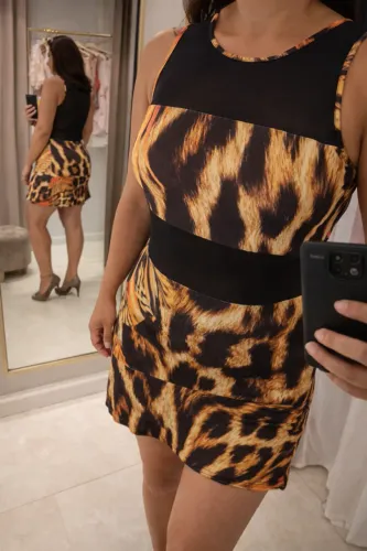Vestido Animal Print Curto Festa Elegante Tamanho P