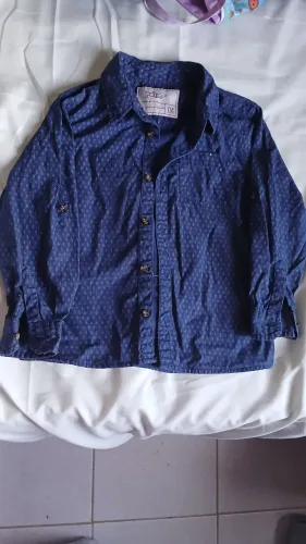 Camisa Social Infantil Póim - Azul Microestampa - Tam 4
