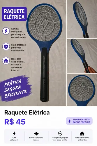 Raquete Elétrica Mata Mosquito e Pernilongo Nova