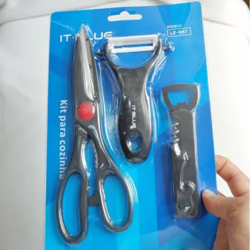 Kit de tesoura de inox para cozinha com saca rolhas e descascador de verduras