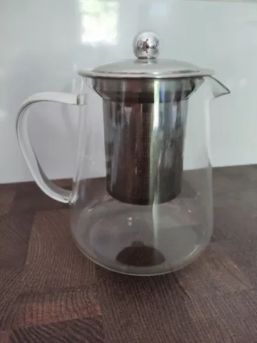 Chaleira Jarra Bule Chá  Em Vidro E Tampa em Aço Inox Com Infusor